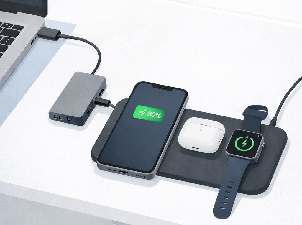 desk charging station wireless charger phone earbuds