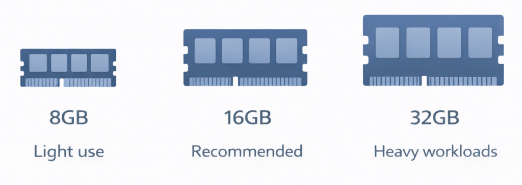 laptop ram capacity guide 8gb 16gb 32gb chart