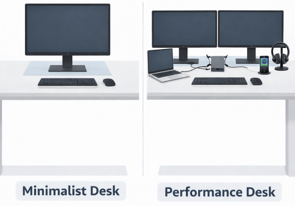 minimal desk setup vs multi monitor productivity setup