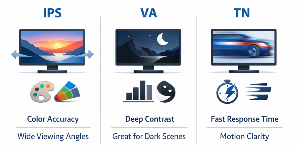 monitor panel types comparison ips va tn