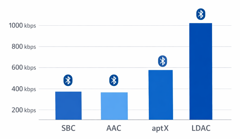 bluetooth codec bitrate comparison sbc aac aptx ldac