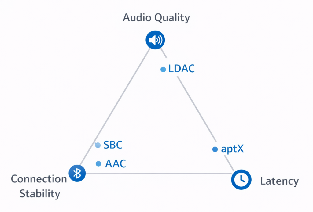 bluetooth codec tradeoff quality latency stability diagram
