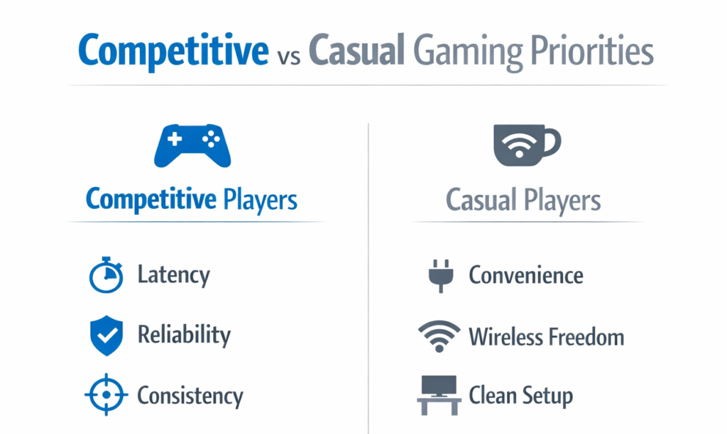 competitive vs casual gaming gear priorities comparison chart