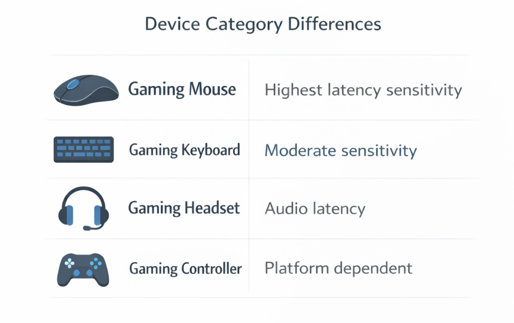 gaming device latency sensitivity comparison chart