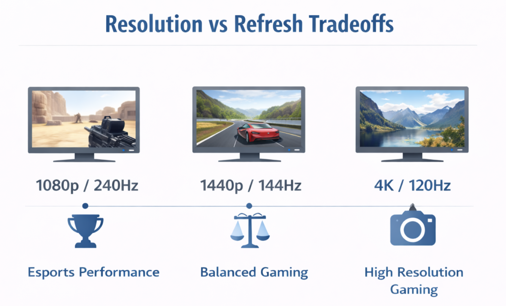 1080p 240hz vs 1440p 144hz vs 4k 120hz gaming monitor comparison