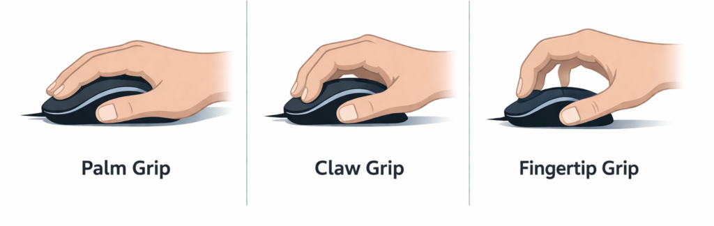 gaming mouse grip styles palm claw fingertip
