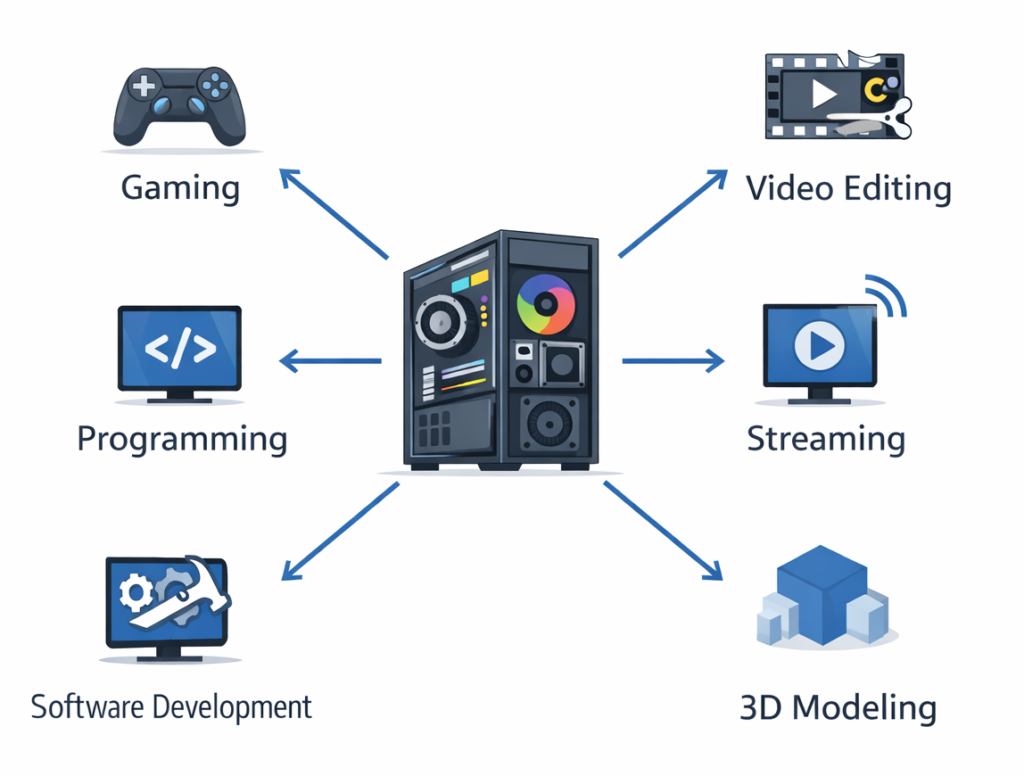 gaming pc productivity and gaming use cases diagram