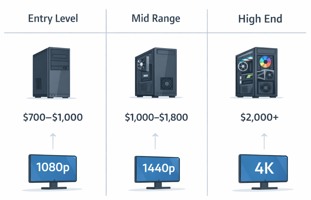 gaming pc price tiers entry mid high end comparison