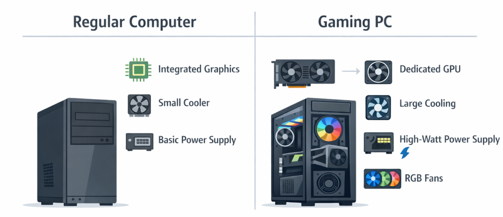 gaming pc vs regular computer hardware components