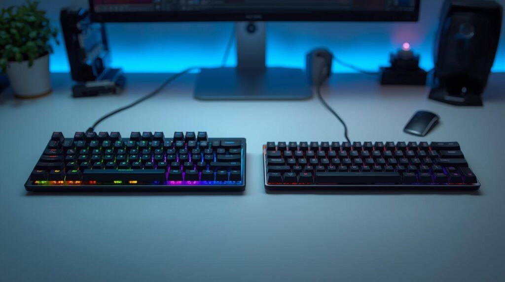 mechanical vs membrane keyboard comparison on desk setup