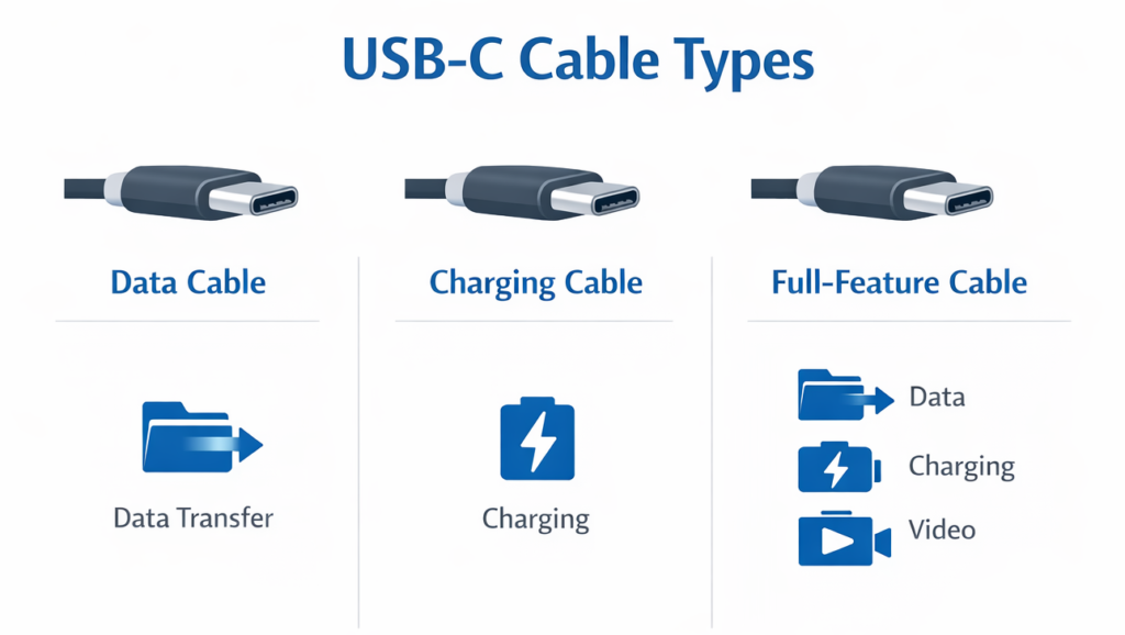 usb-c cable types data charging full feature