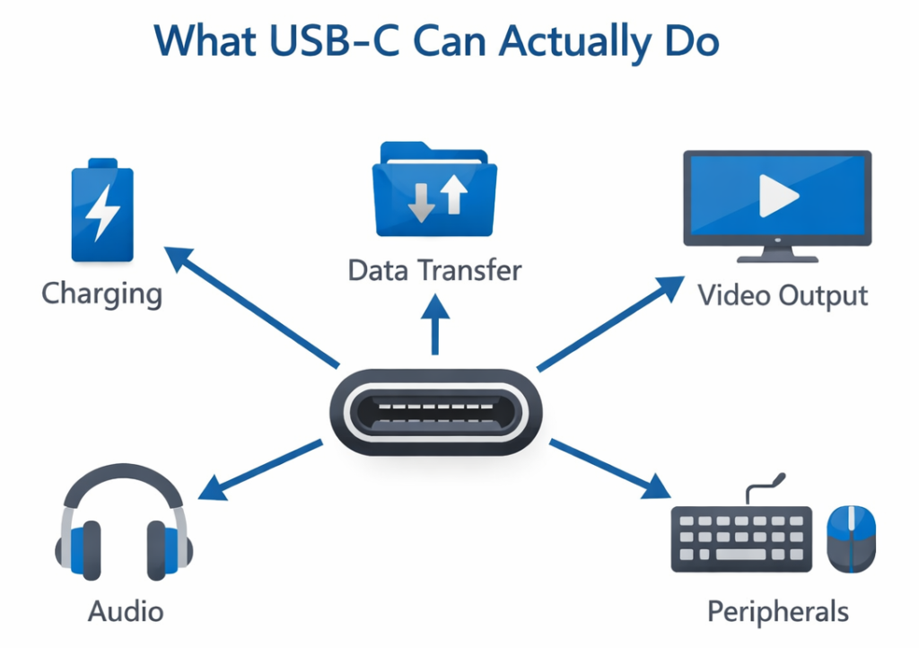 usb-c capabilities charging data video audio peripherals