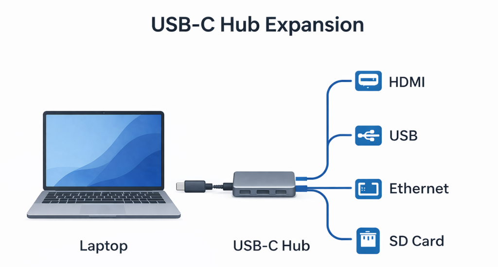 usb-c hub expanding laptop ports diagram