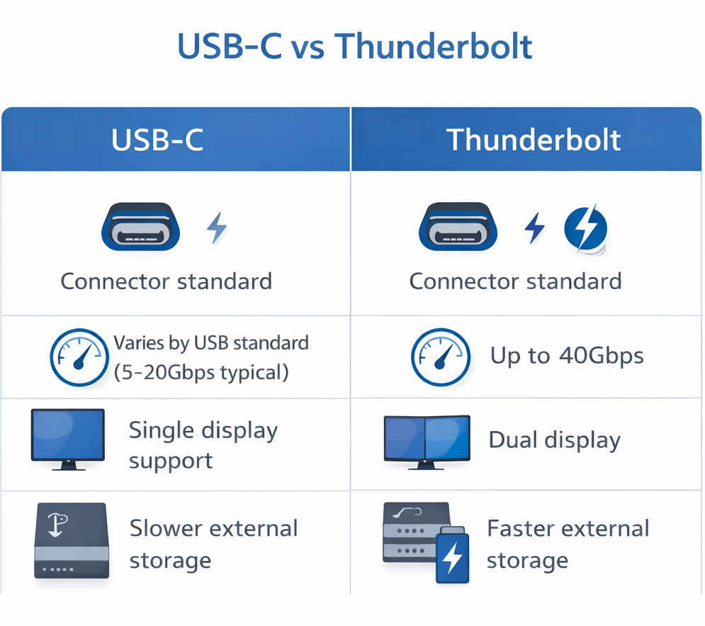 usb-c vs thunderbolt comparison chart