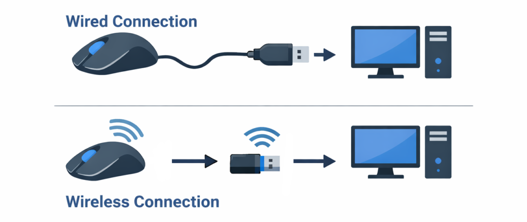 wired vs wireless gaming peripheral connection diagram