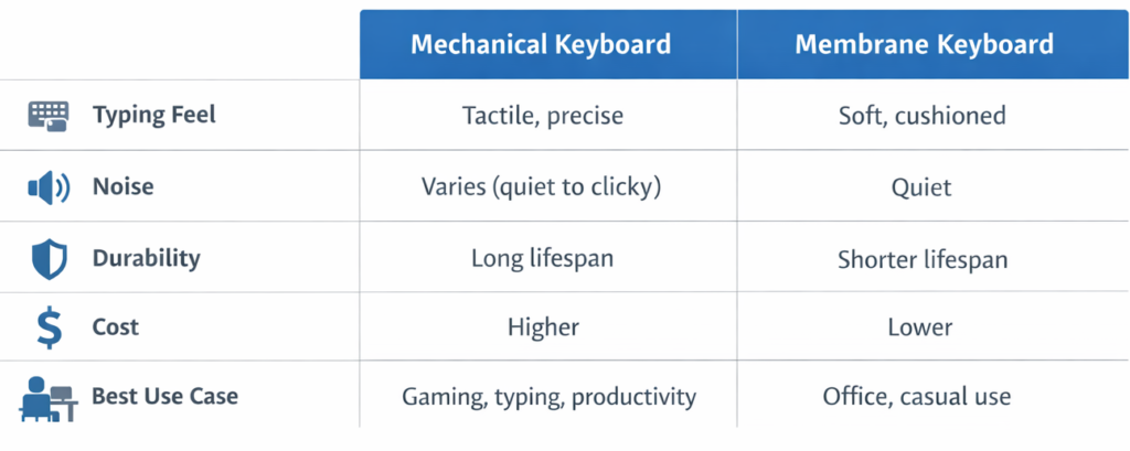 mechanical vs membrane keyboard comparison chart