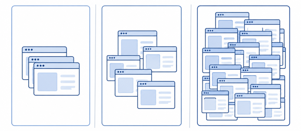 illustration showing increasing multitasking capacity from low to high RAM