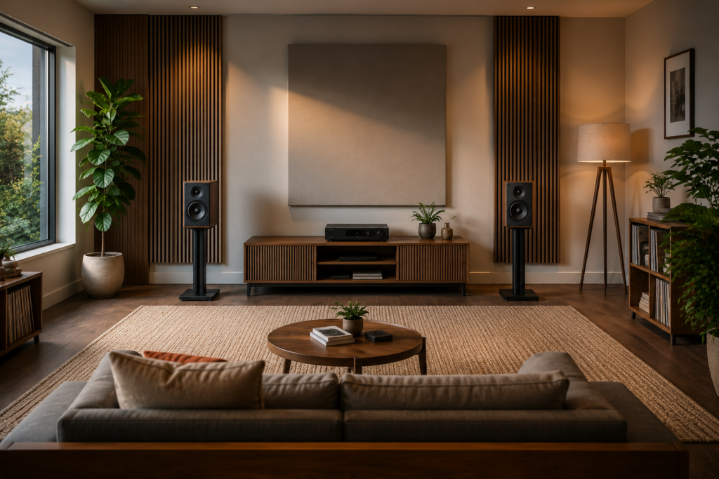 Home bookshelf speakers in a dedicated listening room