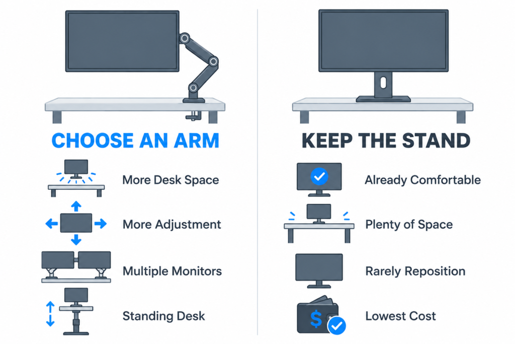 When to choose a monitor arm vs keep a monitor stand